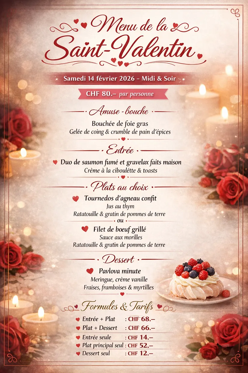 Menu spécial de la Saint Valentin