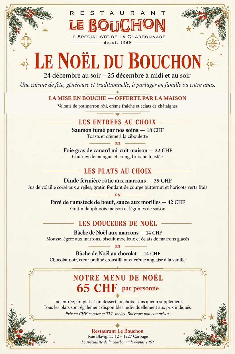 Menu de Noel Bouchon 24 25 decembre 2026