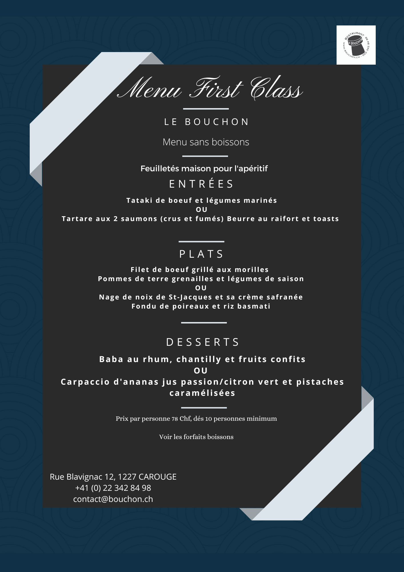 menu goupe first class winter