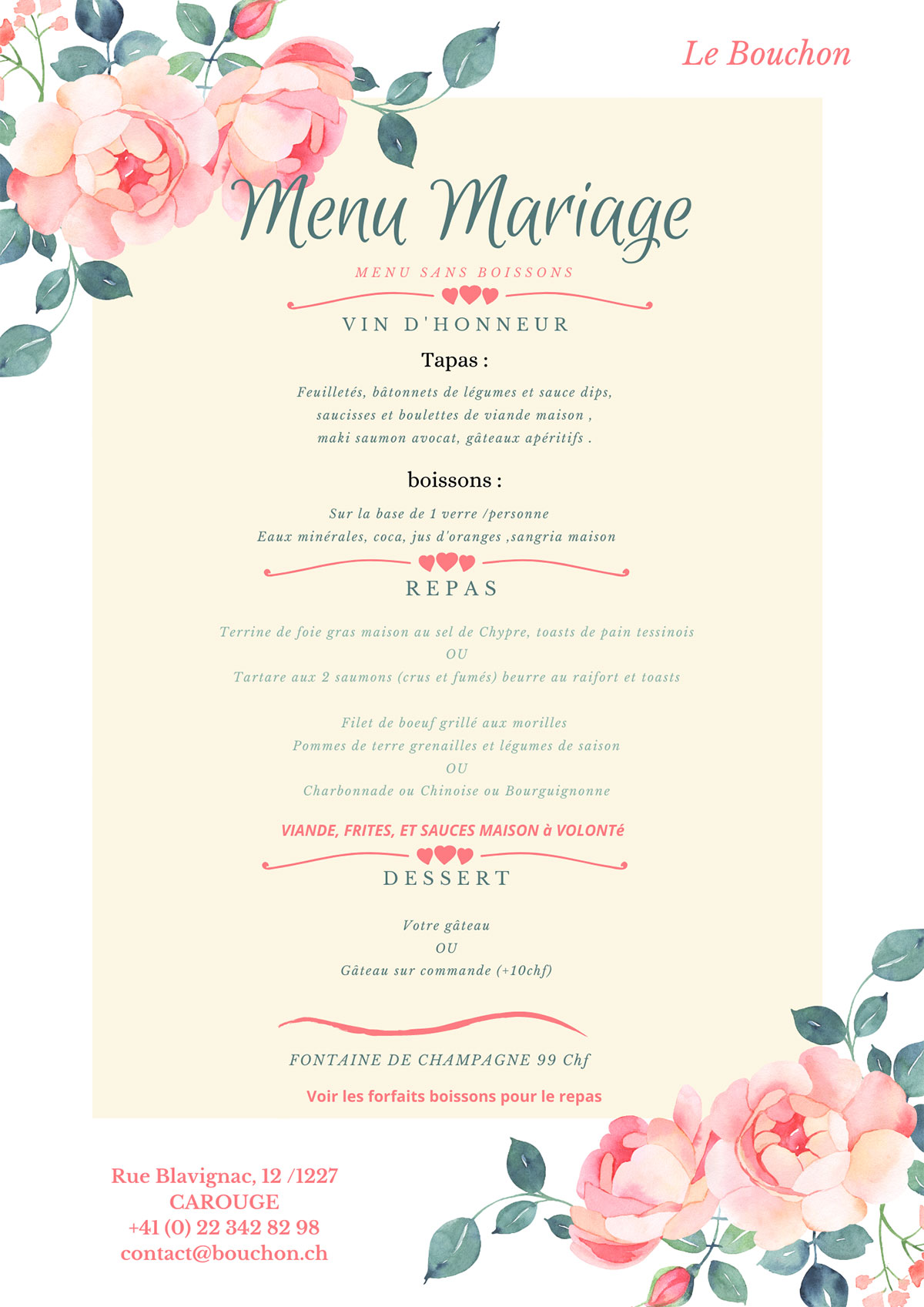 menu goupe mariage