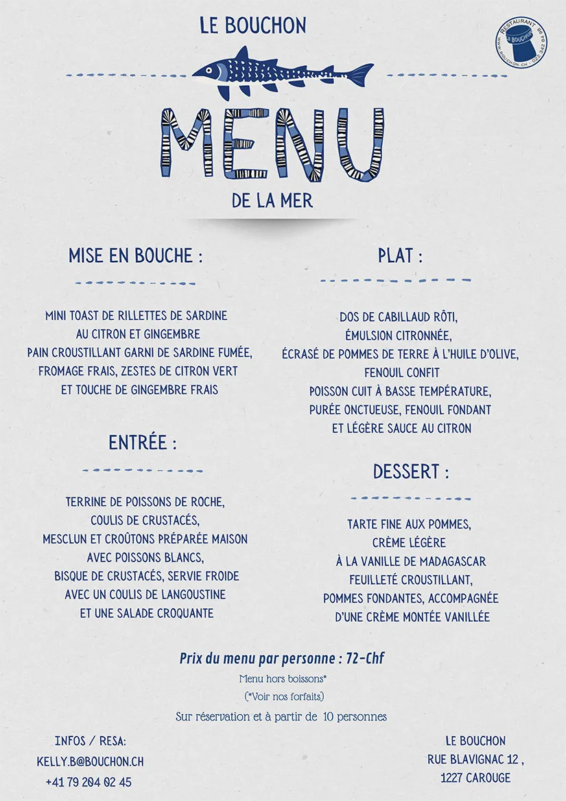 menu groupe menu de la mer