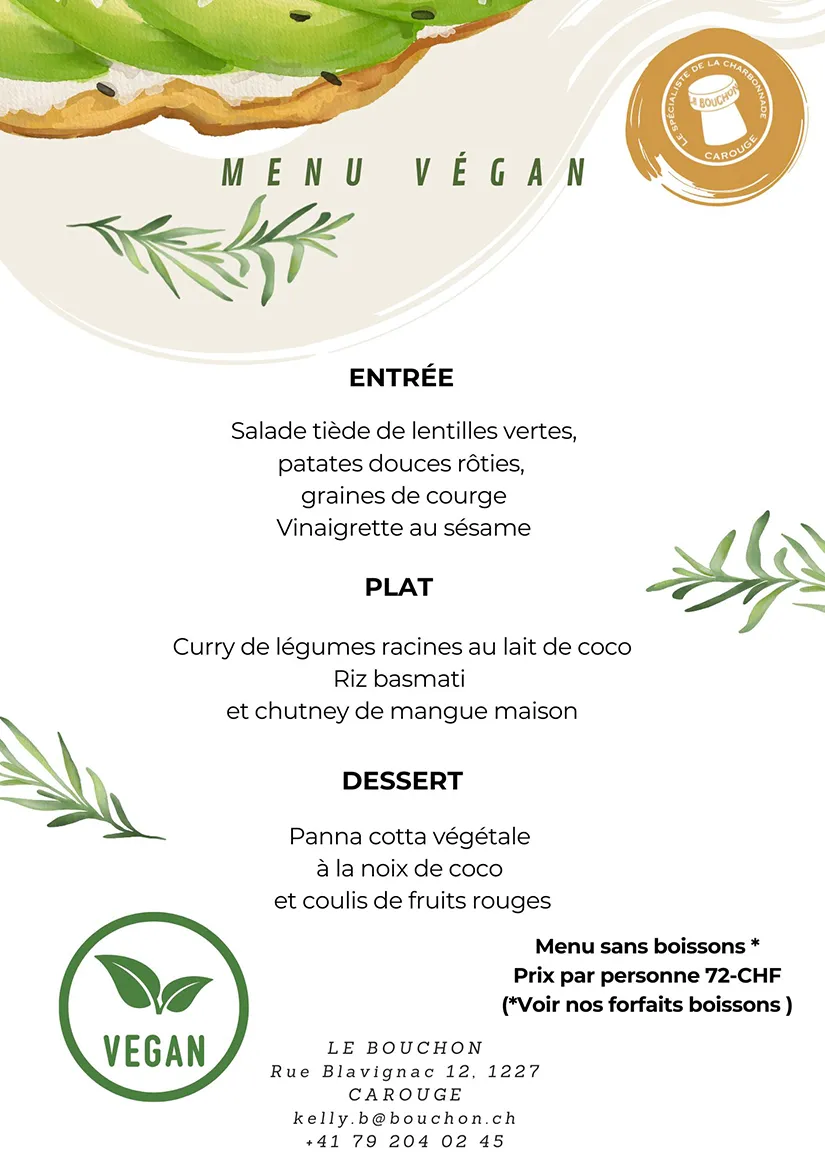 menu groupe végan