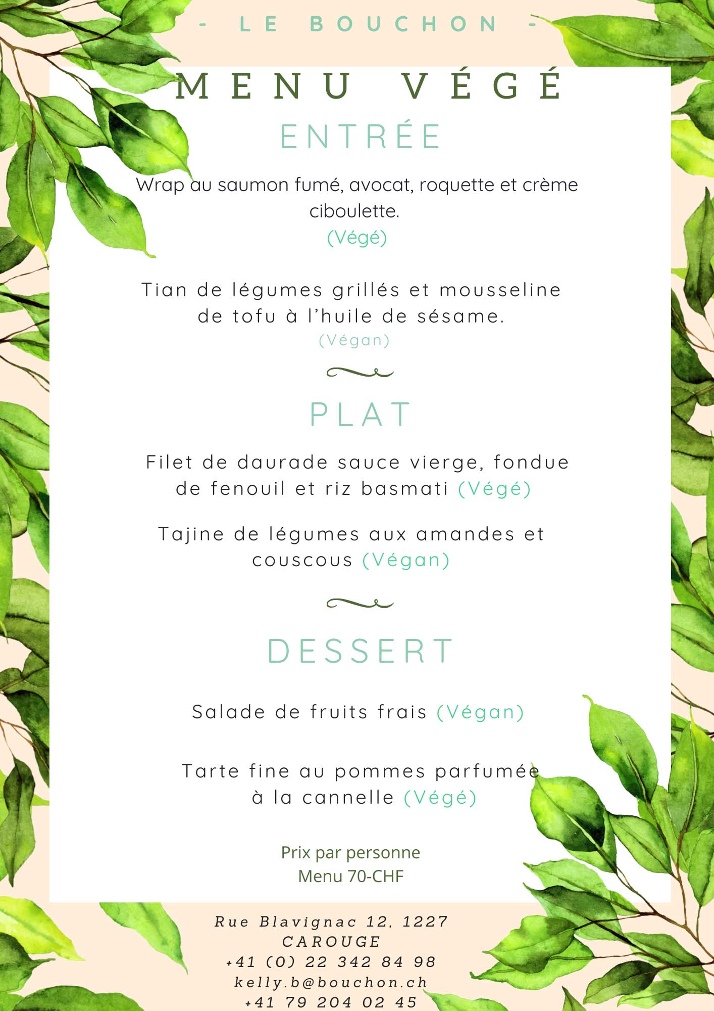menu goupe végétarien
