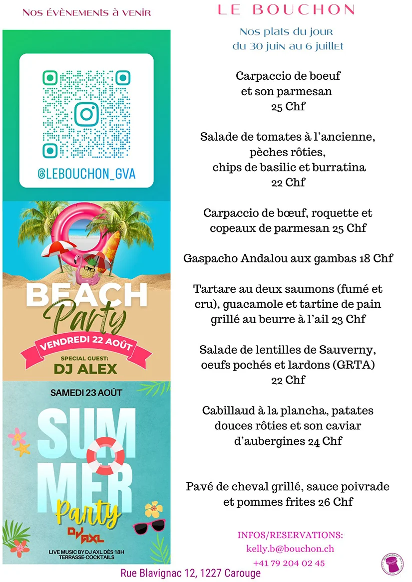 Les Plats du jour et suggestions de la semaine