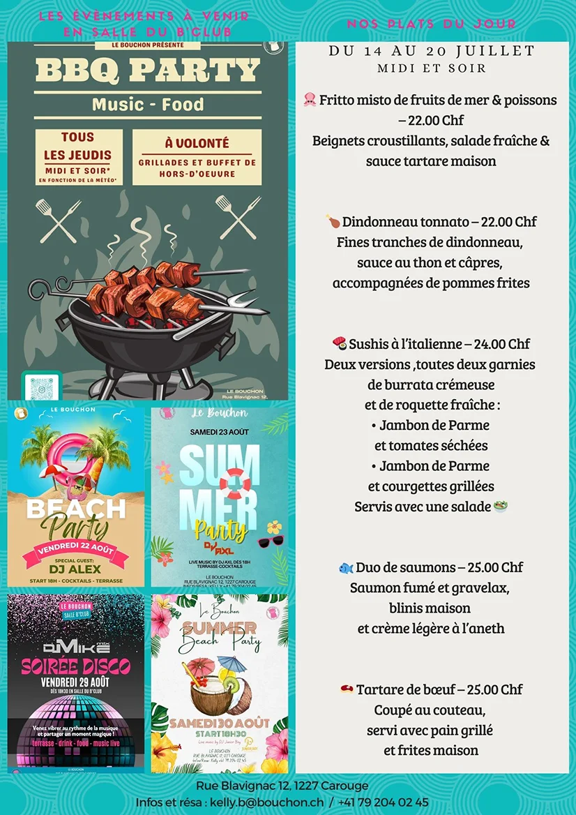 Les Plats du jour et suggestions de la semaine