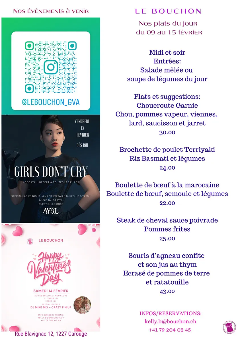 Les Plats du jour et suggestions de la semaine